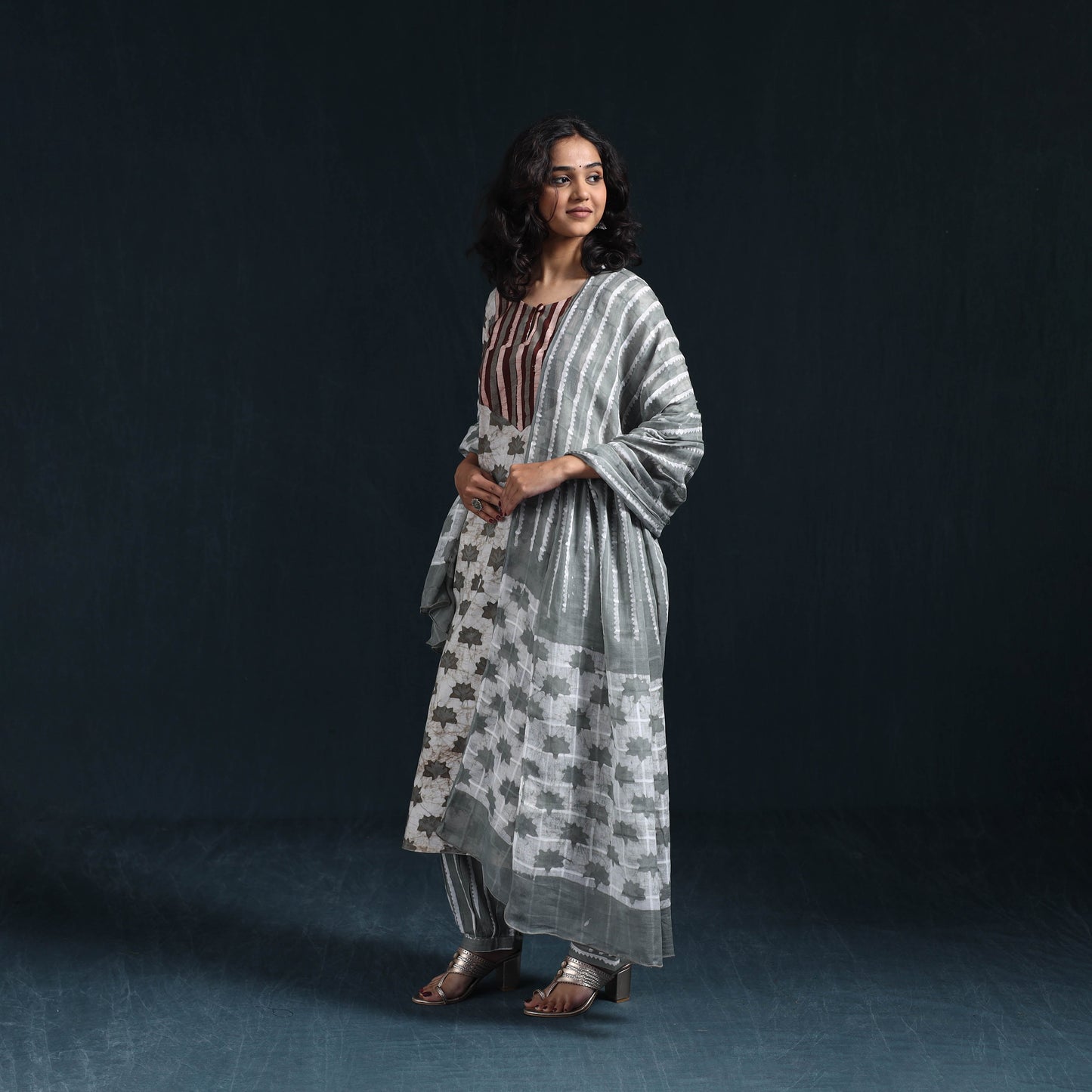 Hand batik cotton suit set with dupatta for women 07