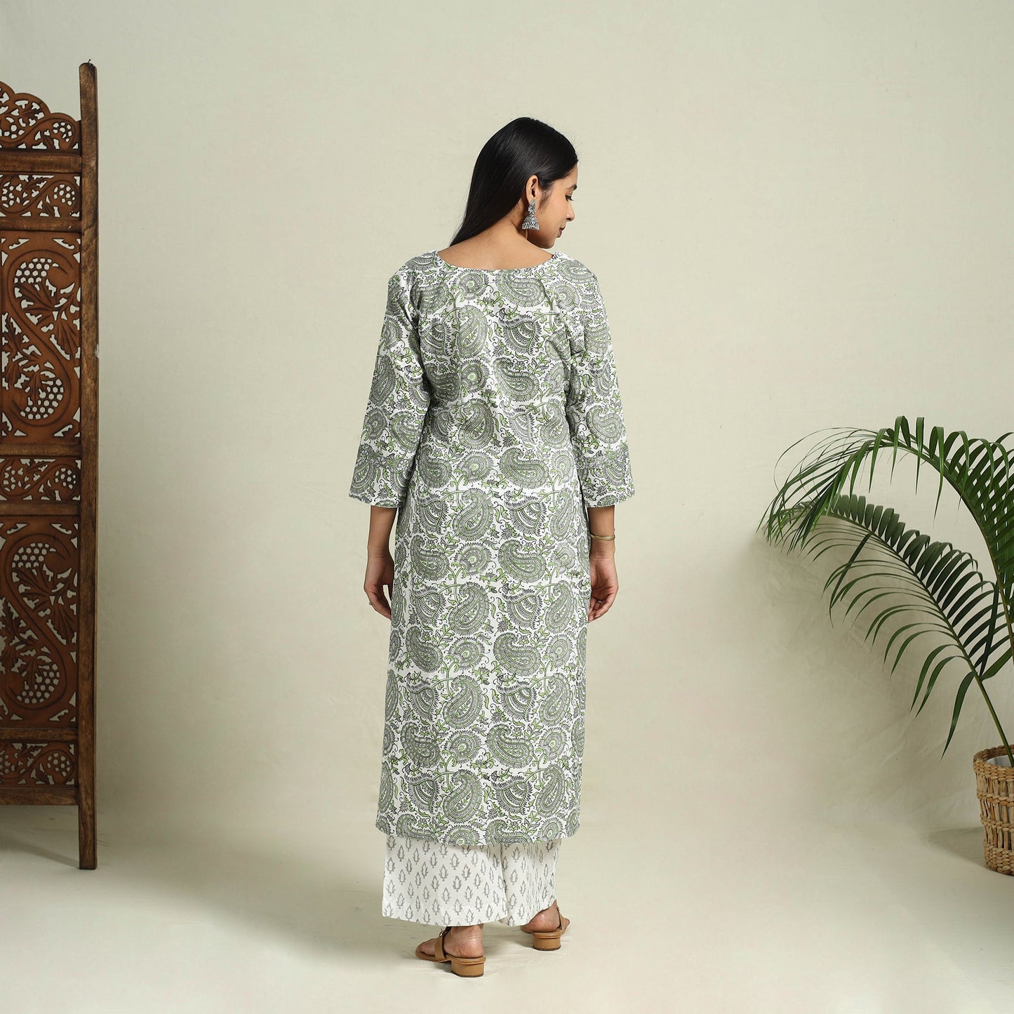Grey Block Print Cotton Sanganeri Kurta Set