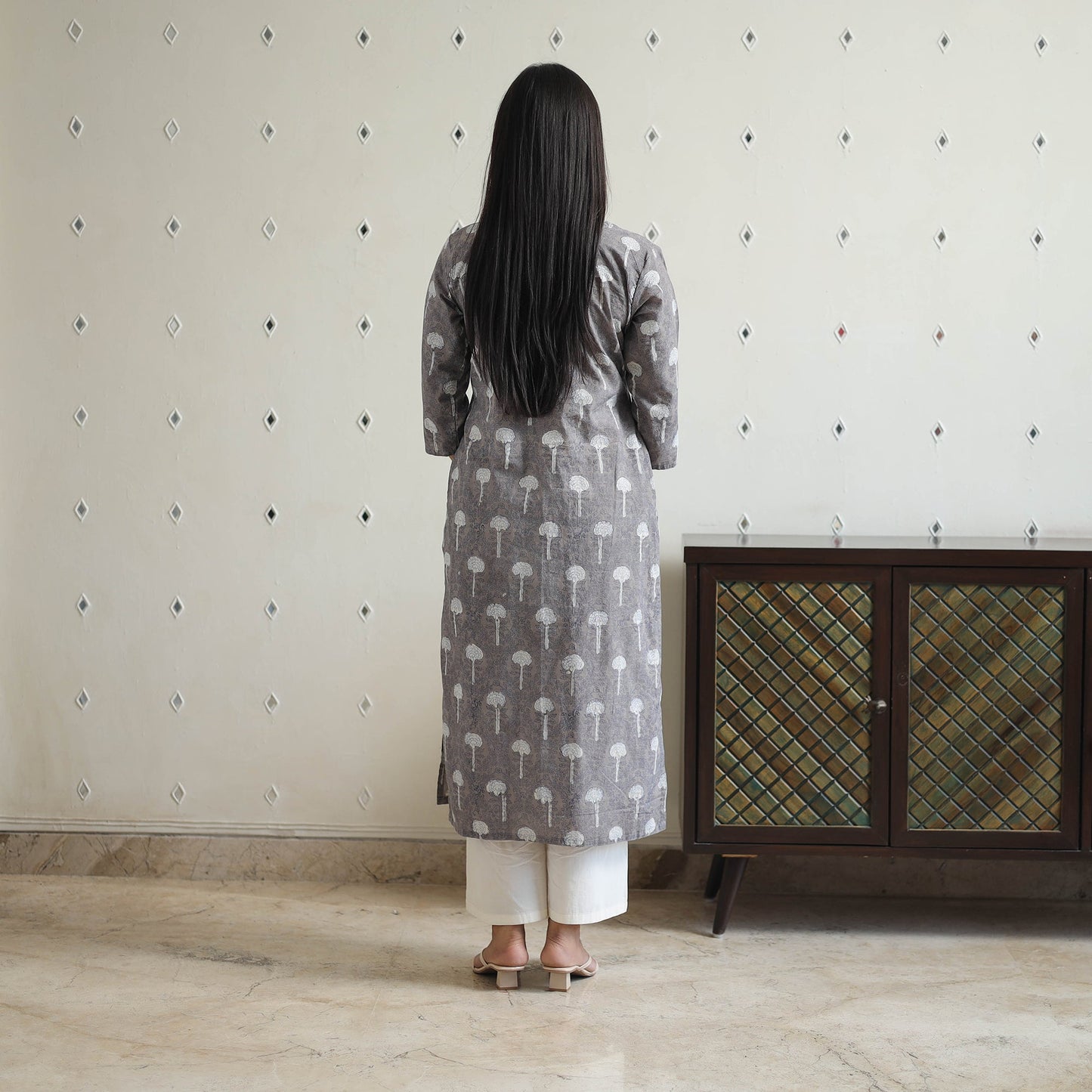 Hand Block Printed Cotton Straight Bagru Kurta for Women