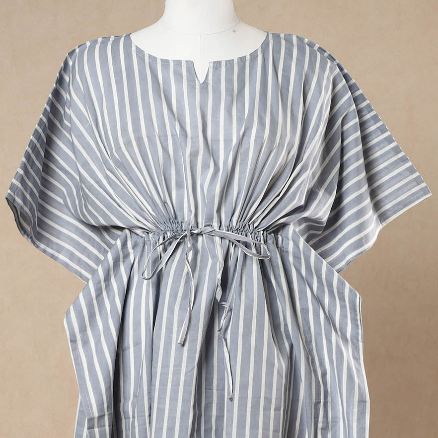 Hand Printed Cotton Kaftan with Tie-Up Waist