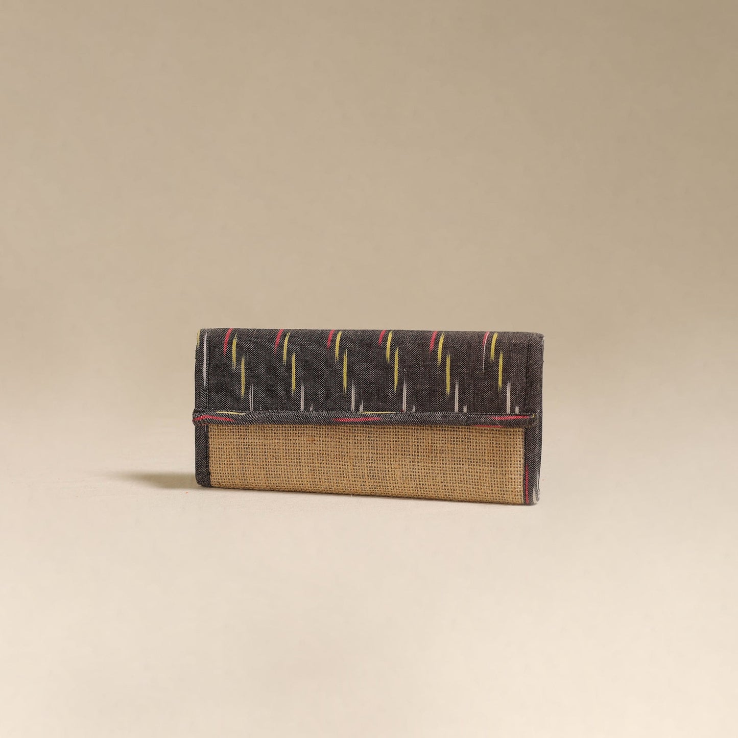 Grey - handcrafted ikat fabric jute clutch / wallet