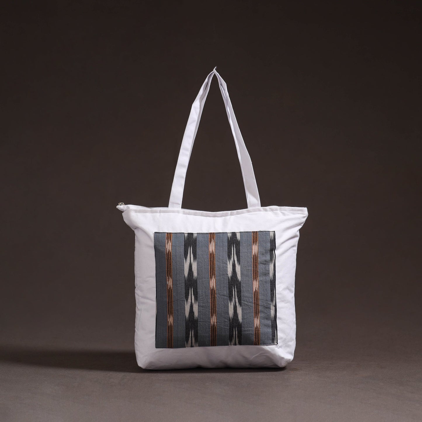 Grey - handcrafted ikat patch canvas cotton shoulder bag 22