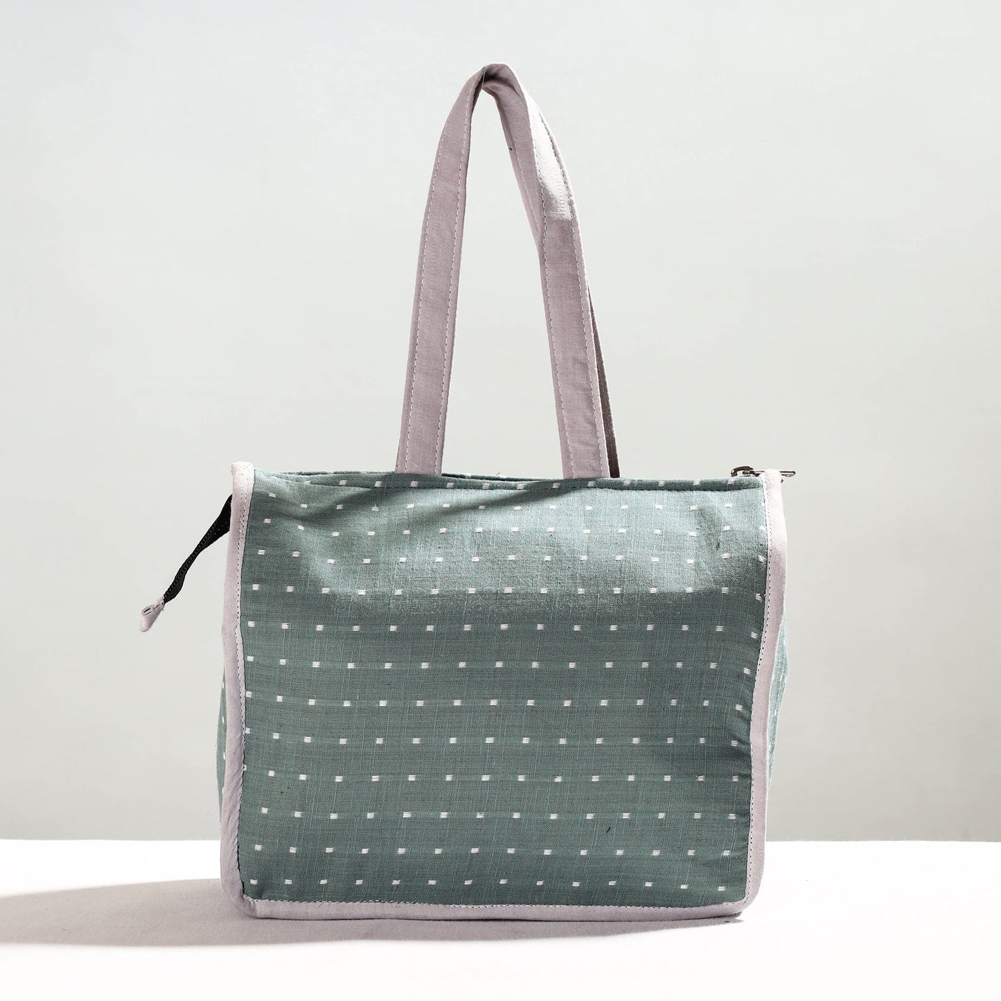 Grey Handcrafted Jacquard Cotton Hand Bag