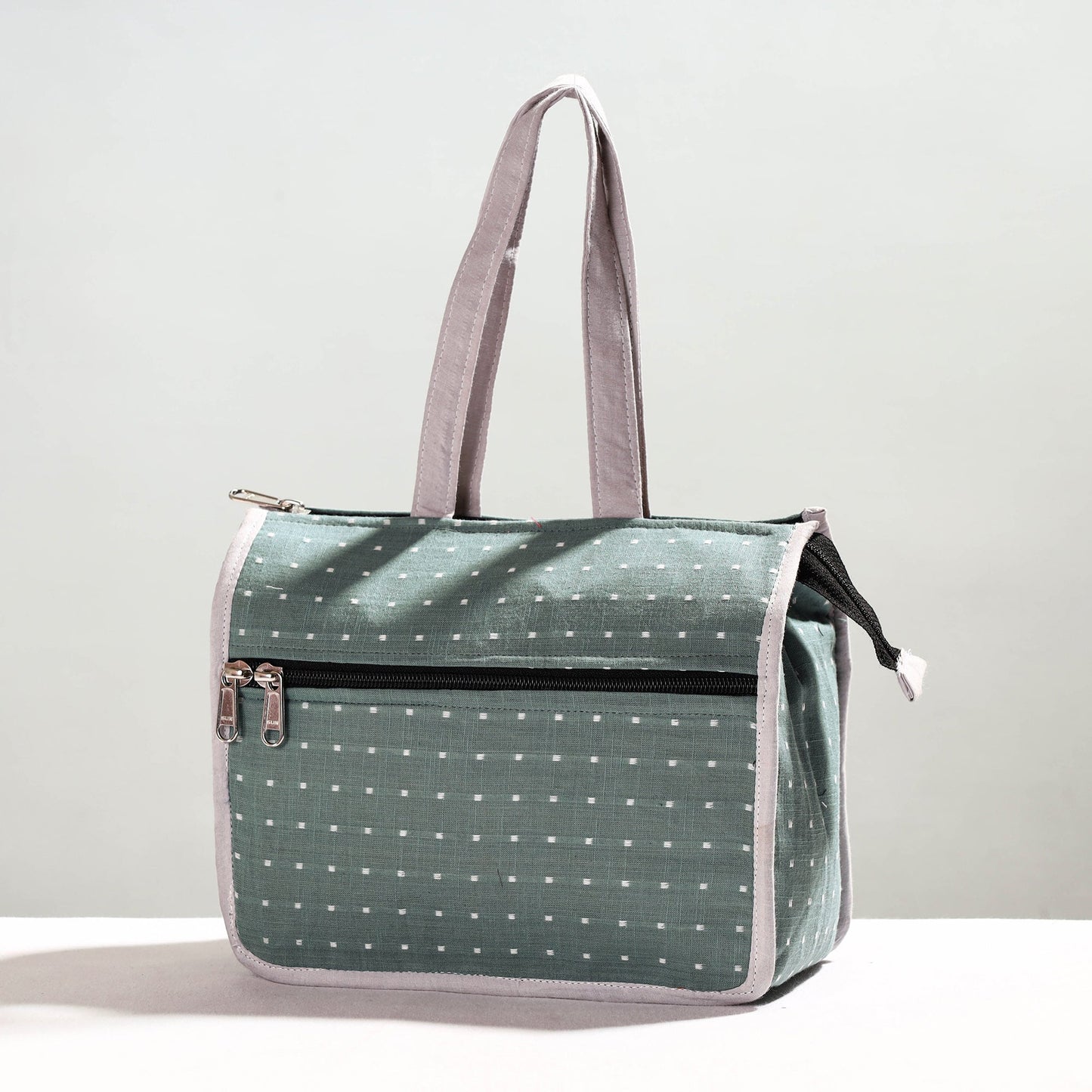 Grey Handcrafted Jacquard Cotton Hand Bag