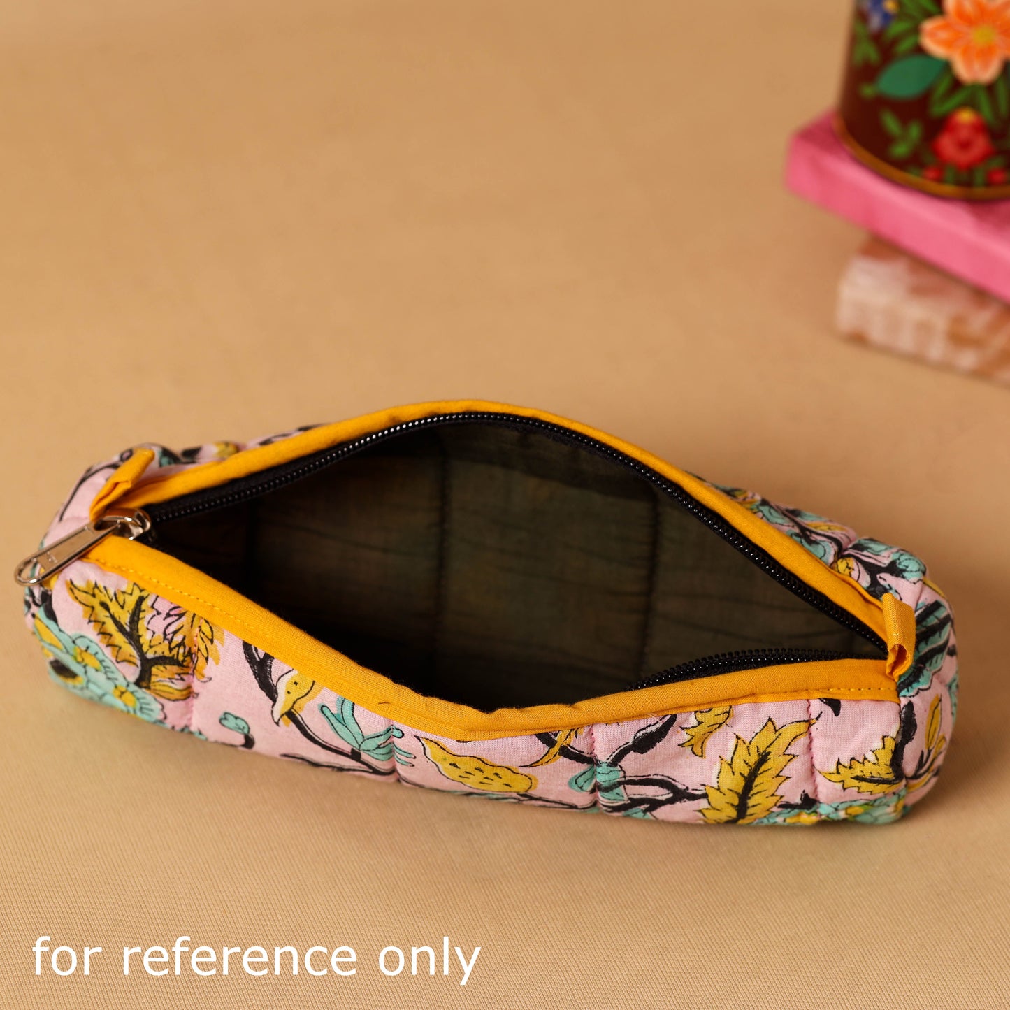 Grey Handcrafted Quilted Cotton Pencil Pouch