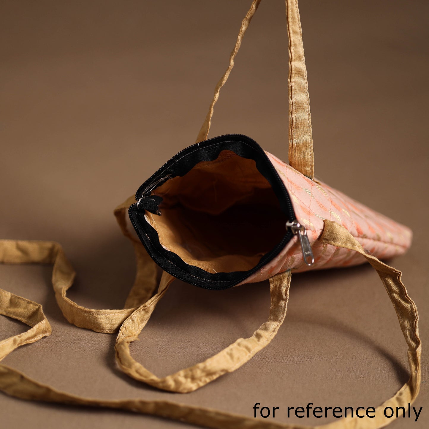 Beige Handcrafted Quilted Silk Sling Bag