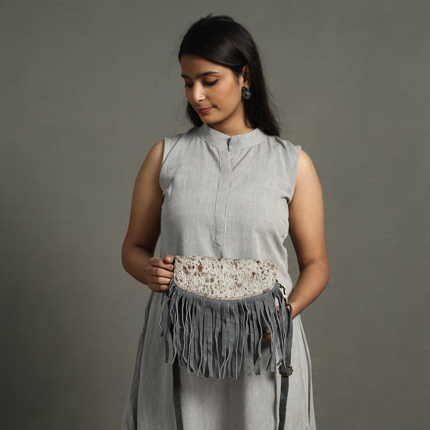 Handcrafted Suede Leather Fringe Sling Bag Online l iTokri.com