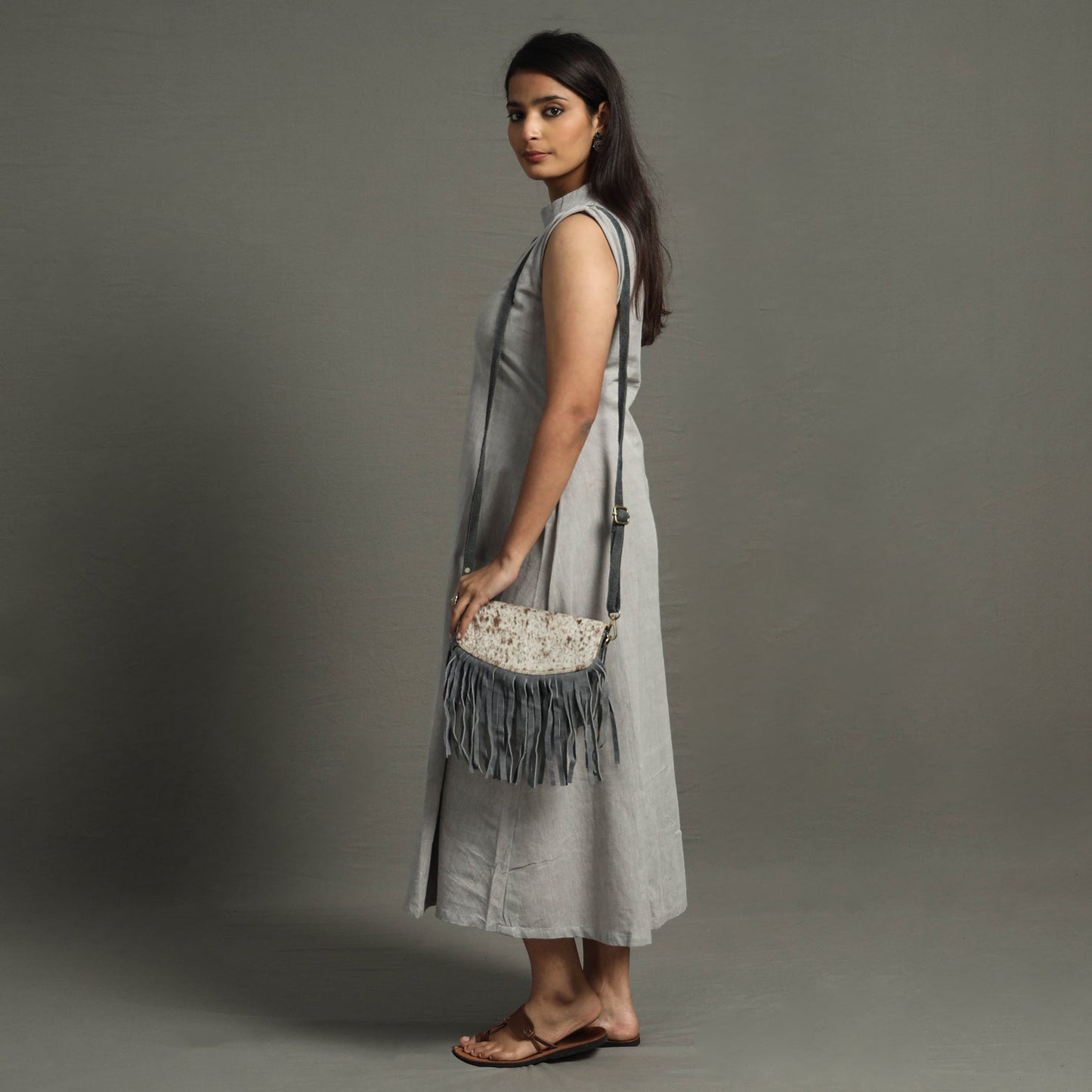 Handcrafted Suede Leather Fringe Sling Bag Online l iTokri.com