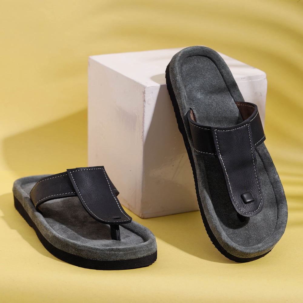 Handcrafted Women's Leather Slippers with Suede