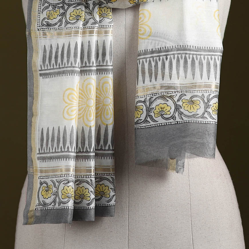 Handloom chanderi silk sanganeri stole 07 - handcrafted