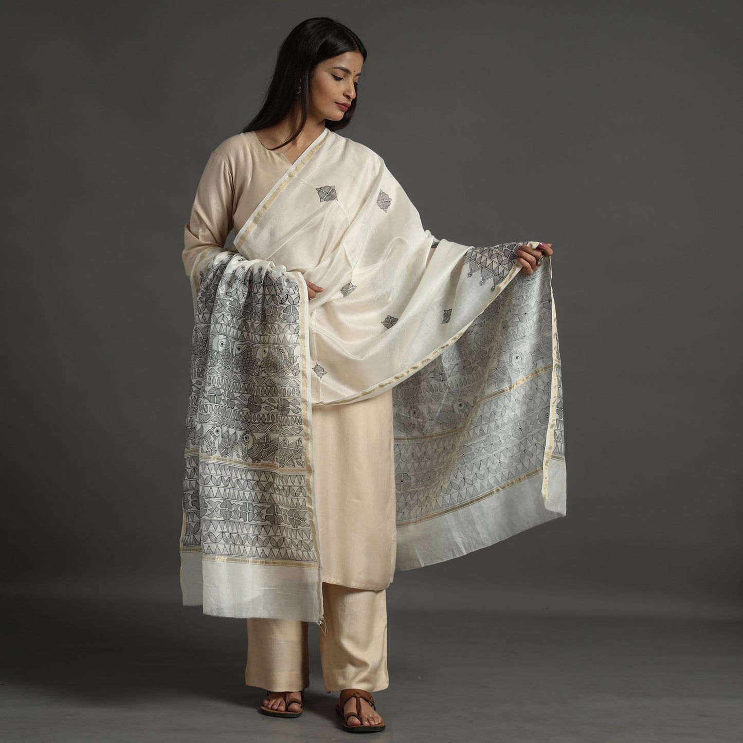 Handloom Chanderi Silk Handpainted Madhubani Dupatta