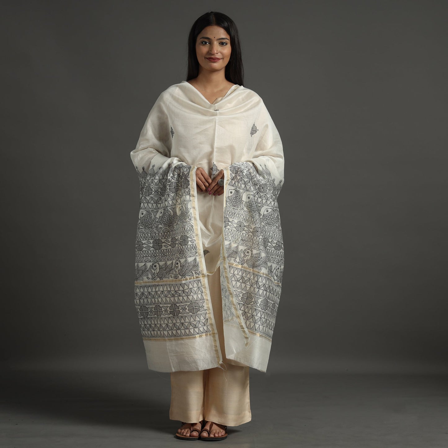 Handloom Chanderi Silk Handpainted Madhubani Dupatta