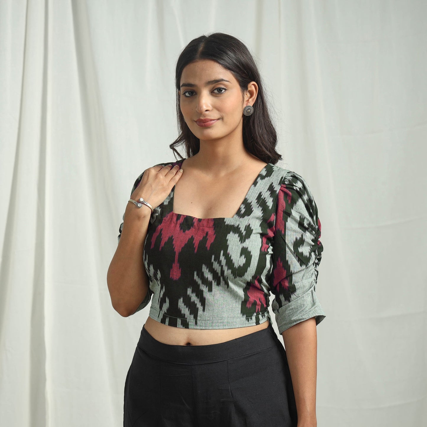 Grey - handloom cotton central asian pochampally ikat crop