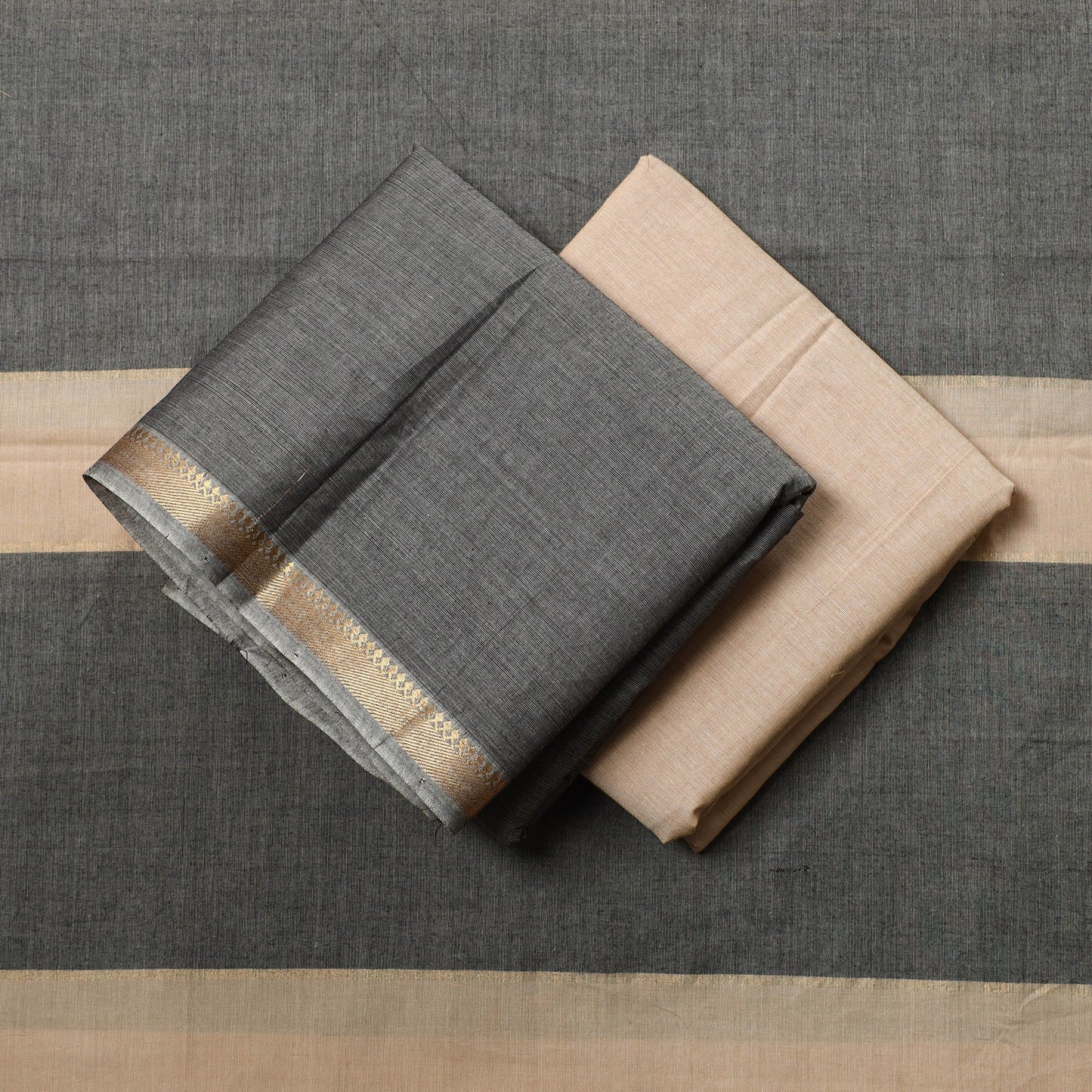 3pc Grey Mangalagiri Handloom Cotton Suit Material Set