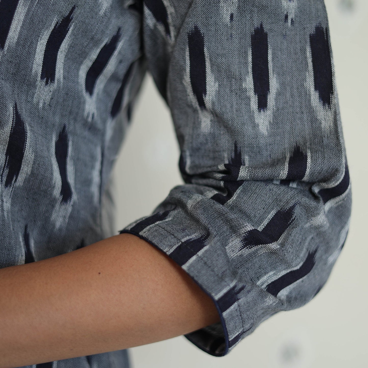 Grey Handloom Cotton Pochampally Ikat Kurta Set