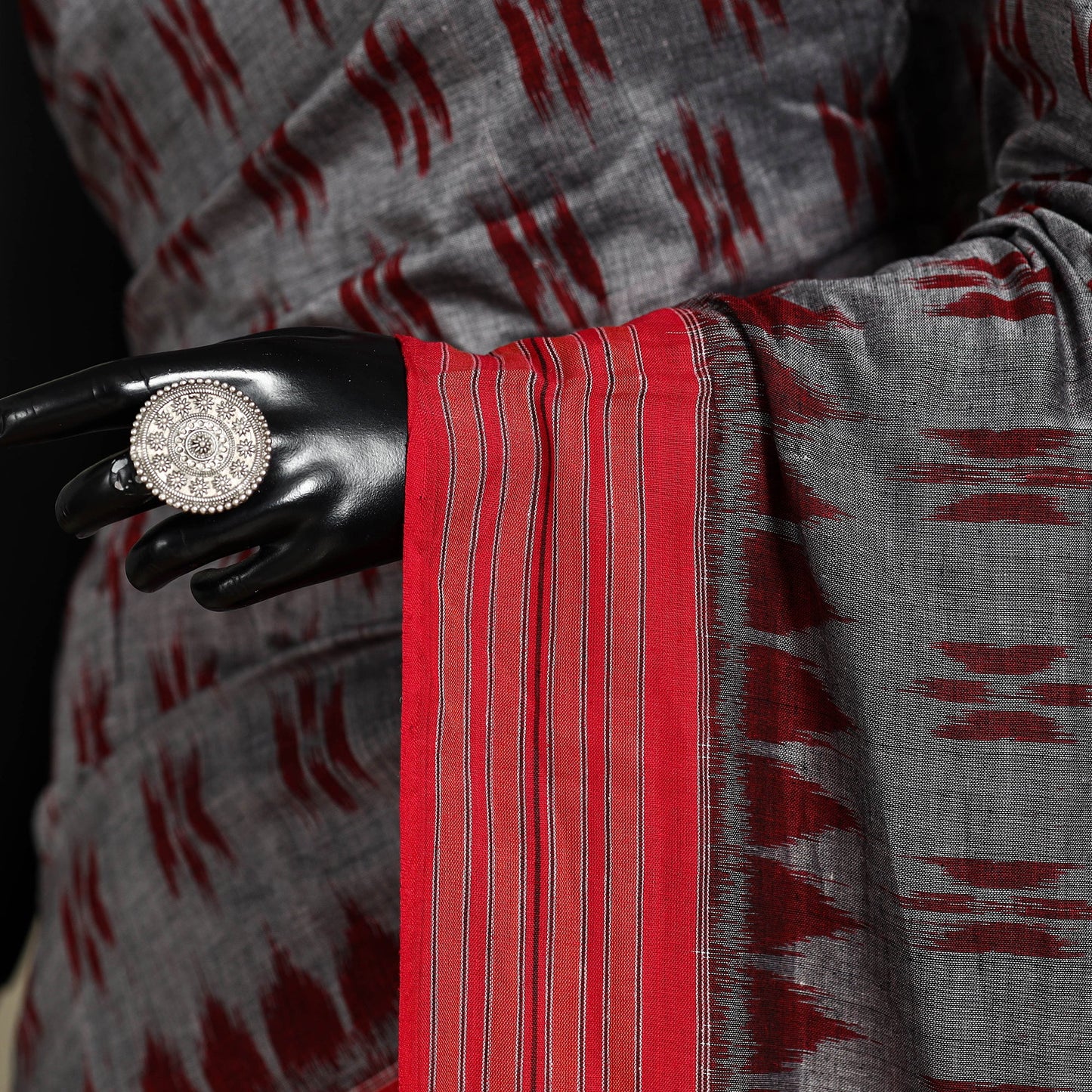 Maroon - grey - handloom cotton sambalpuri ikat saree 03