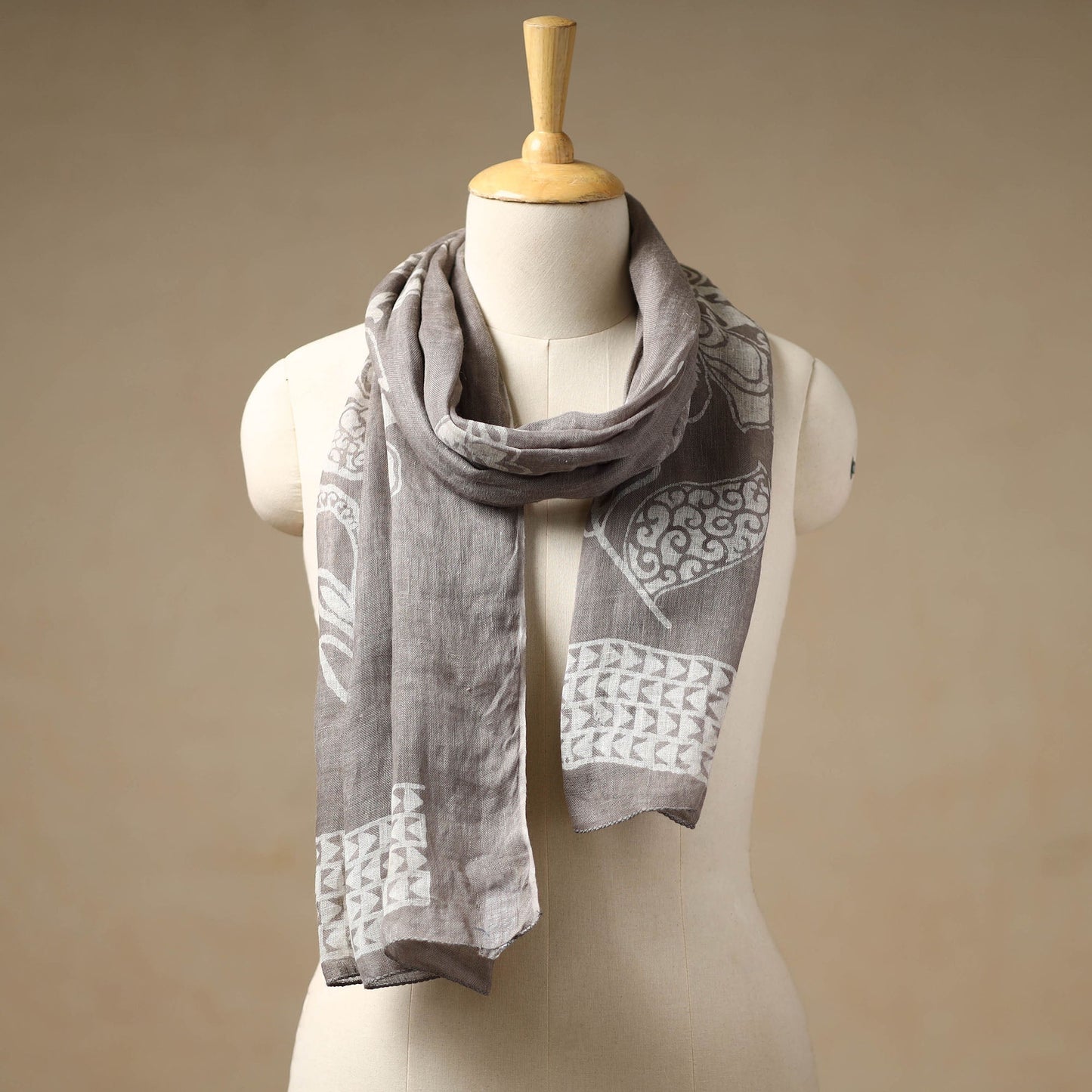 Grey - handloom natural dyed linen bindaas stole 13