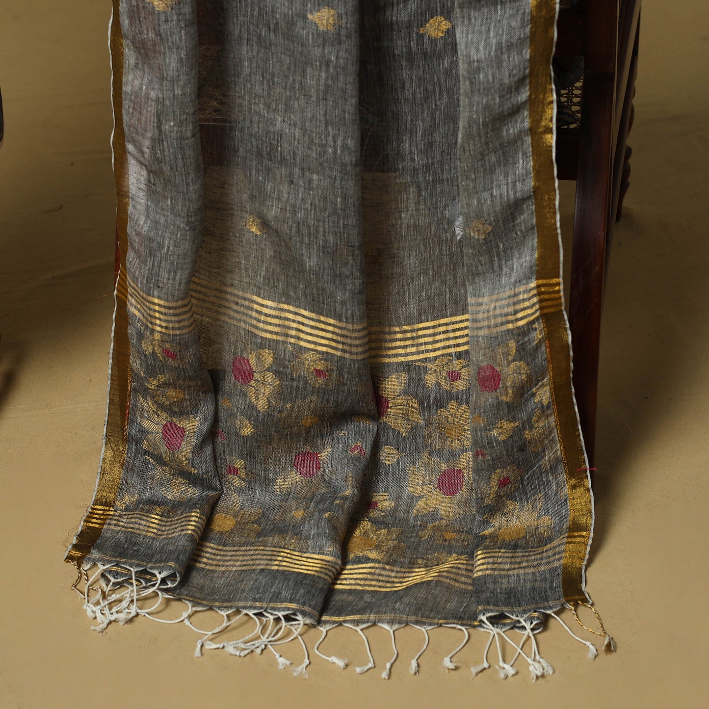 Handloom phulia jamdani linen silk 2pc unstitched dress