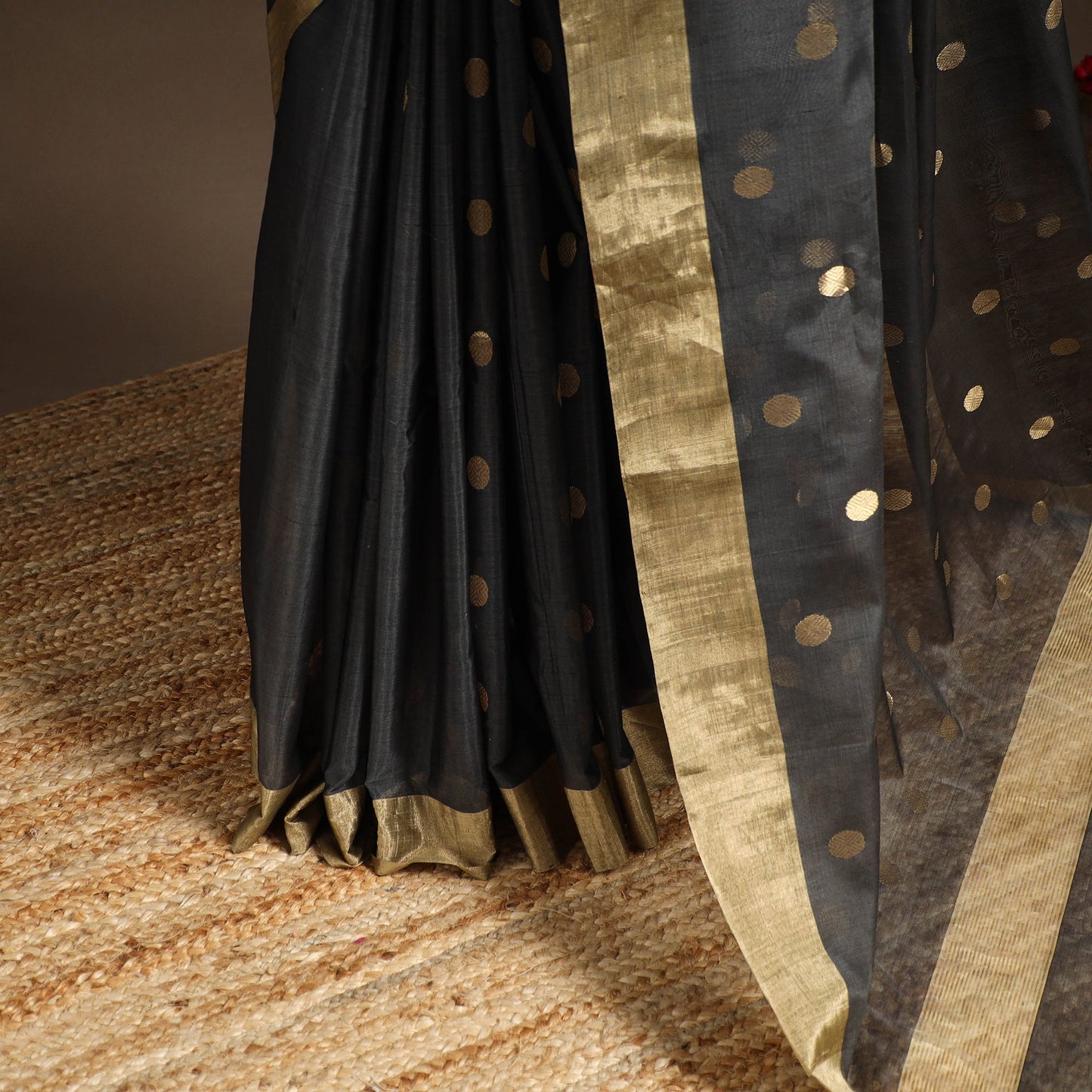 Grey - handloom zari work chanderi silk saree 16