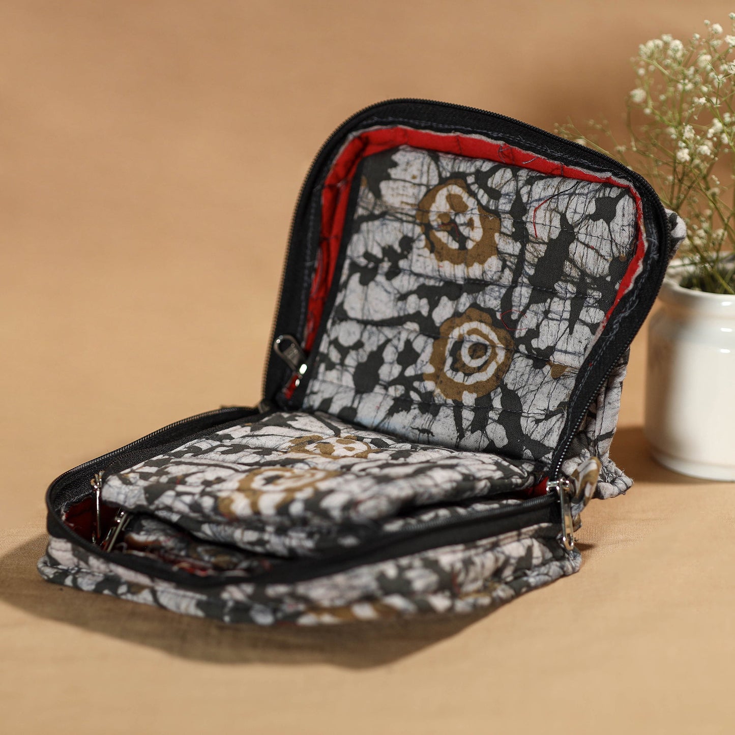 Grey Handmade 4 Pockets Cotton Jewelry Bag 04