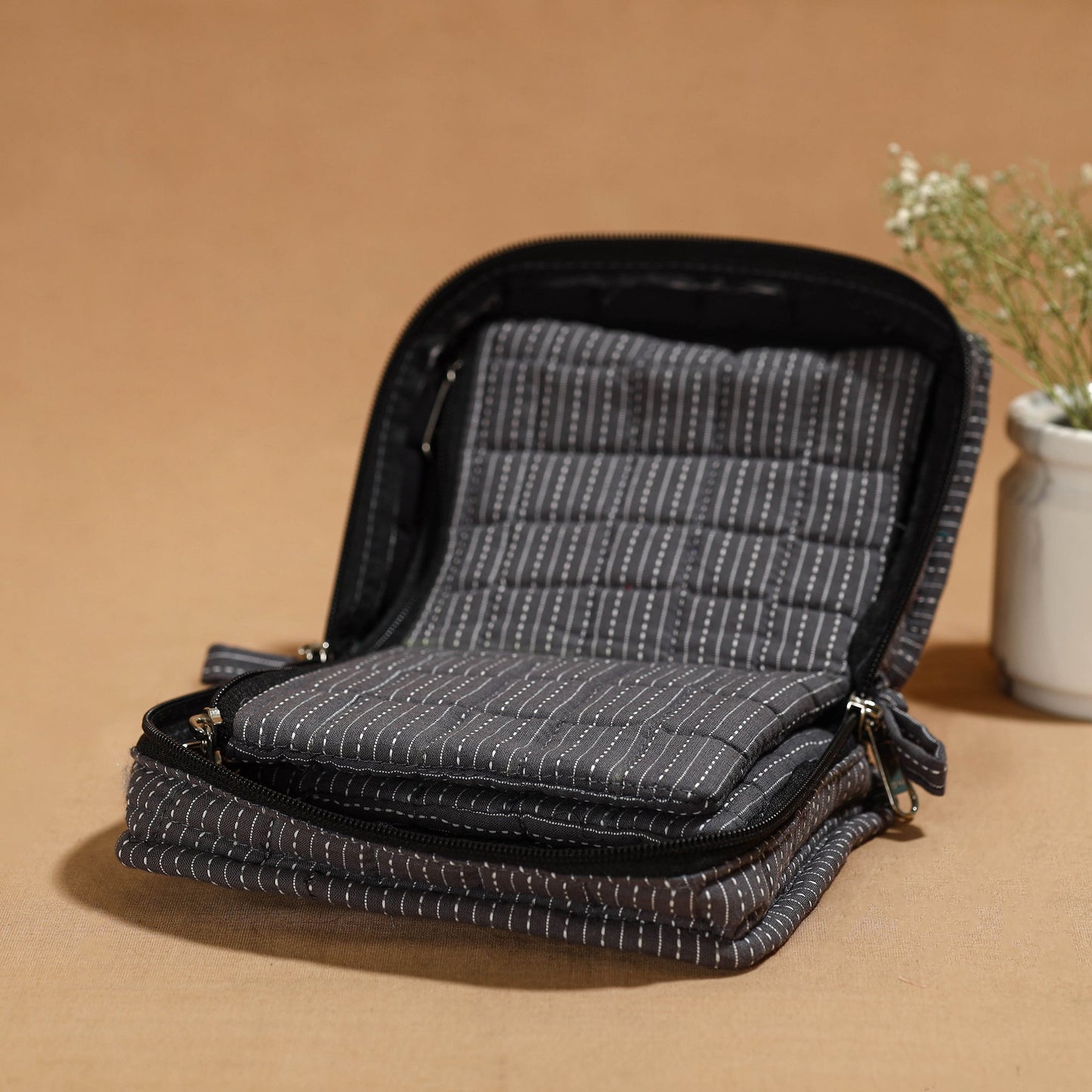 Grey Handmade 4 Pockets Cotton Jewelry Bag 13