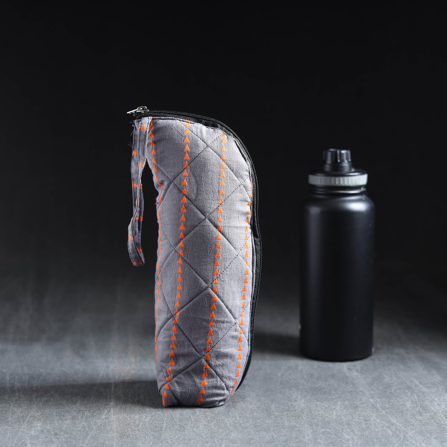 Grey Handmade Cotton 1L Water Bottle Cover