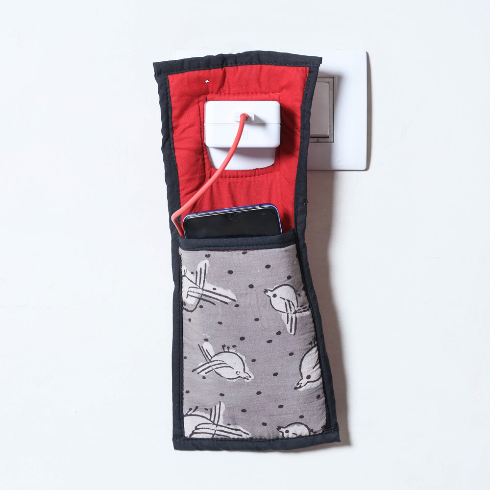 Grey Handmade Cotton Fabric Mobile Charging Holder