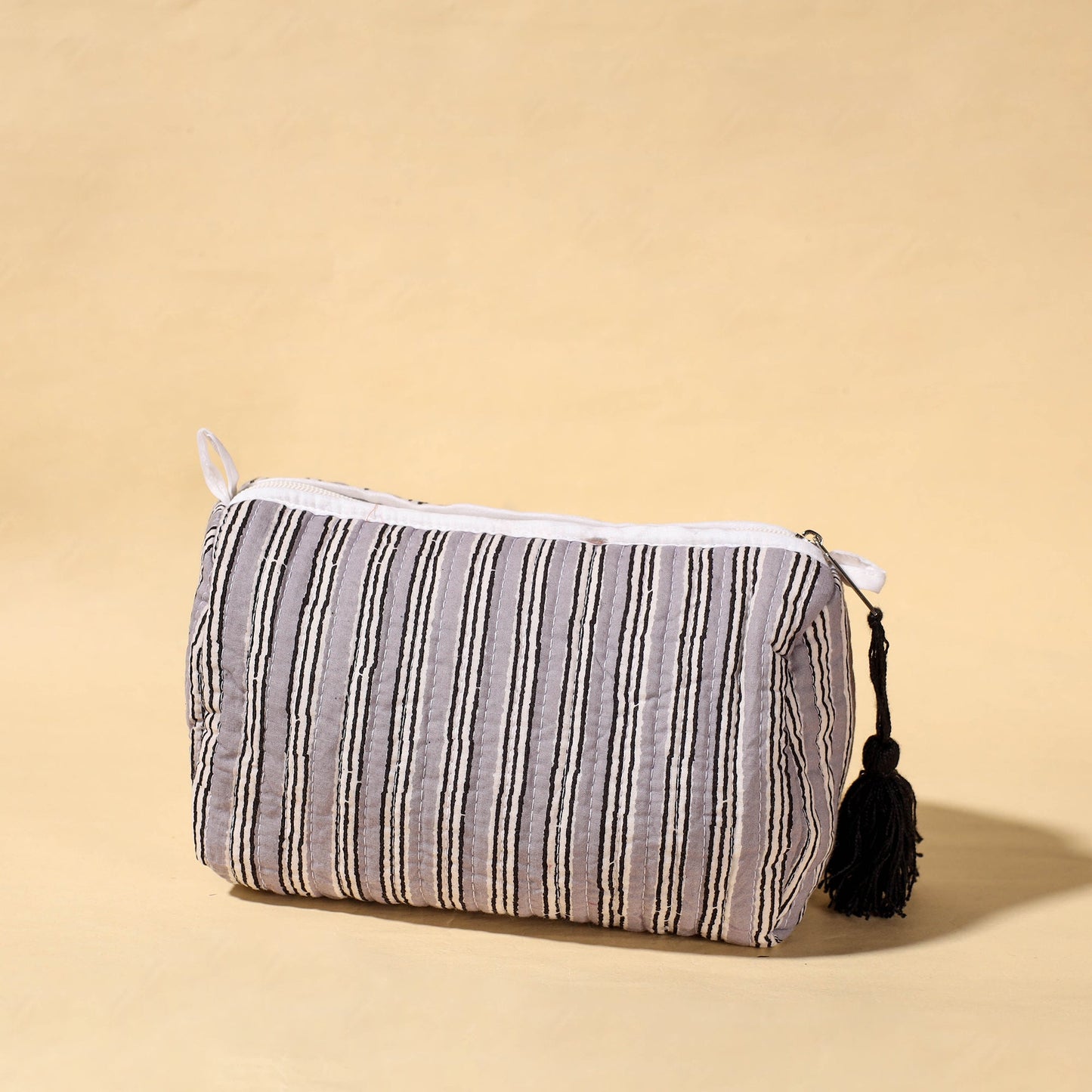 Handmade Cotton Fabric Quilted Utility Pouch With Tassel