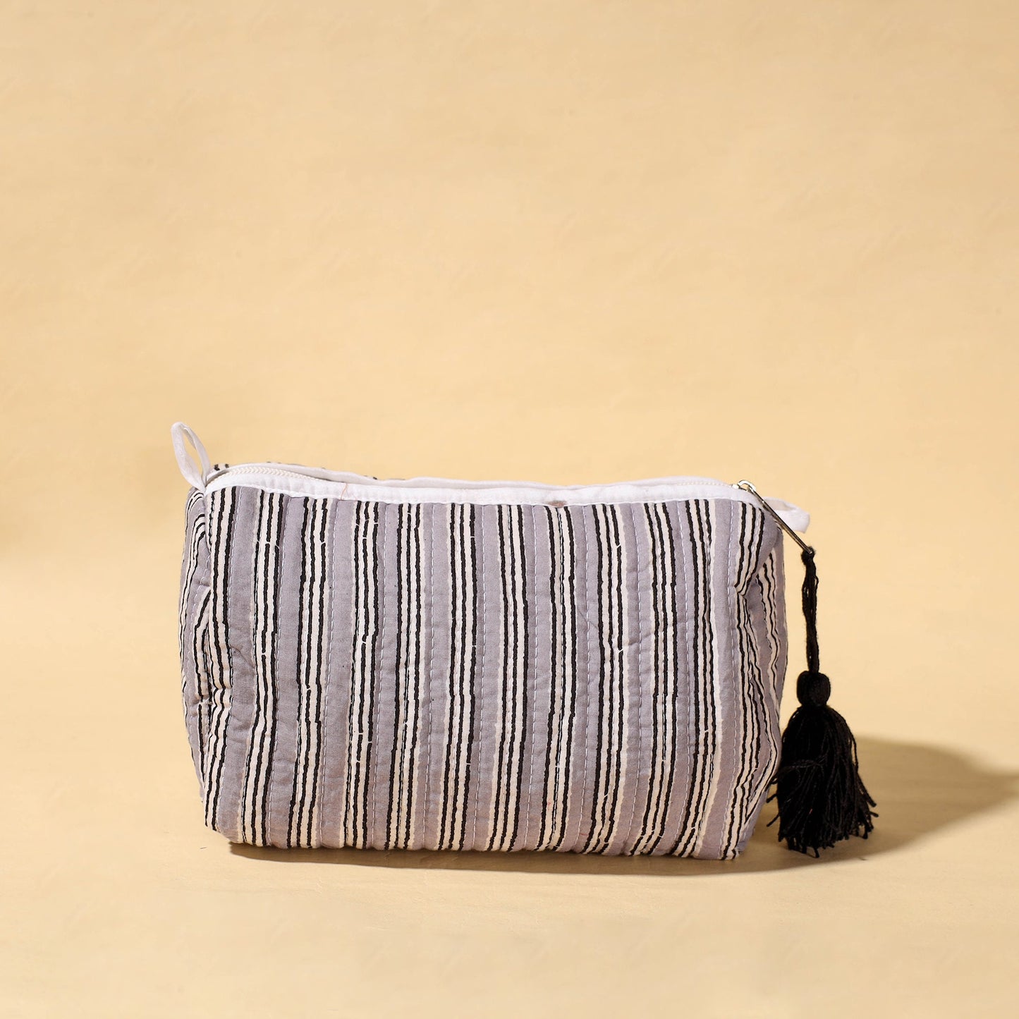 Handmade Cotton Fabric Quilted Utility Pouch With Tassel