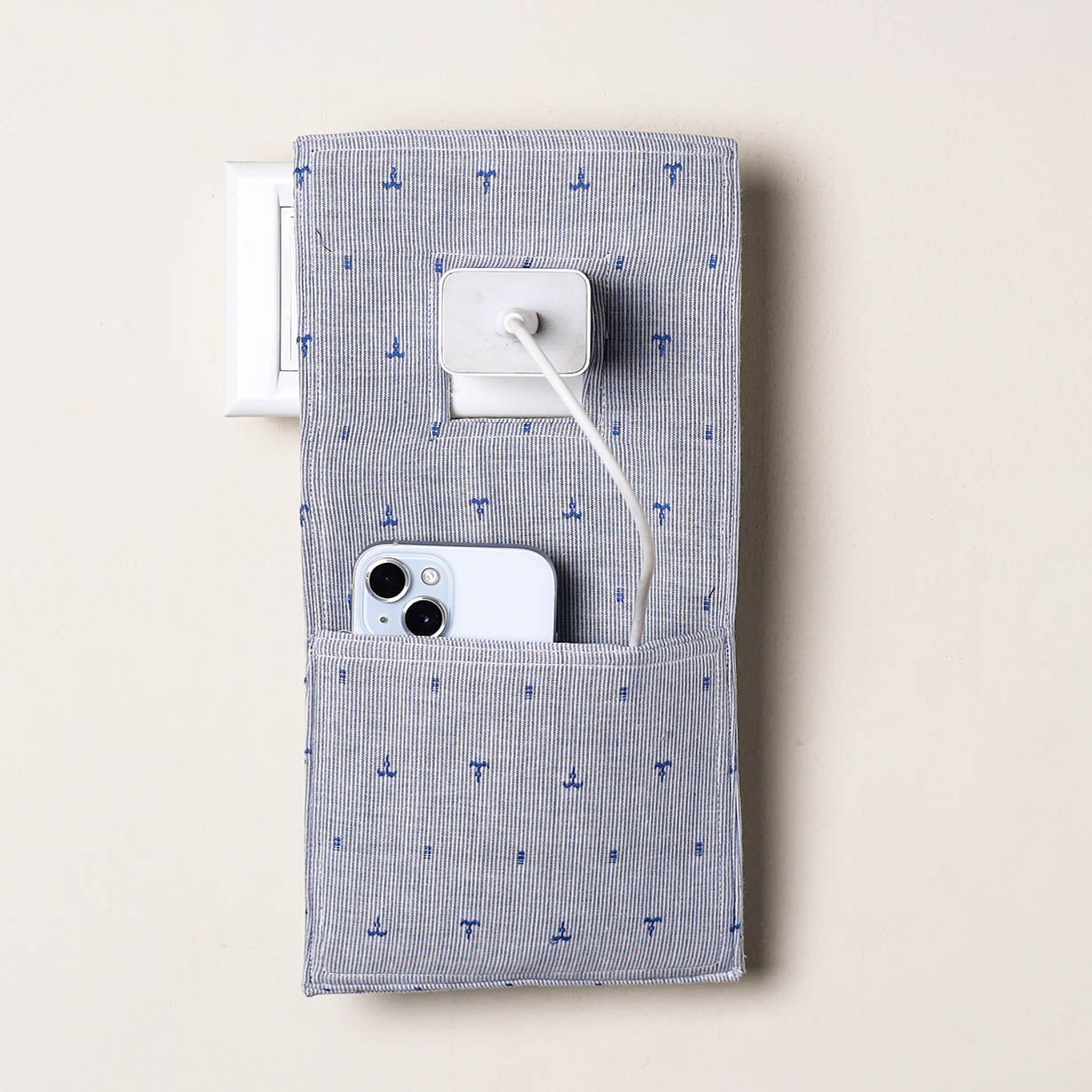 Grey Handmade Cotton Mobile Charging Holder