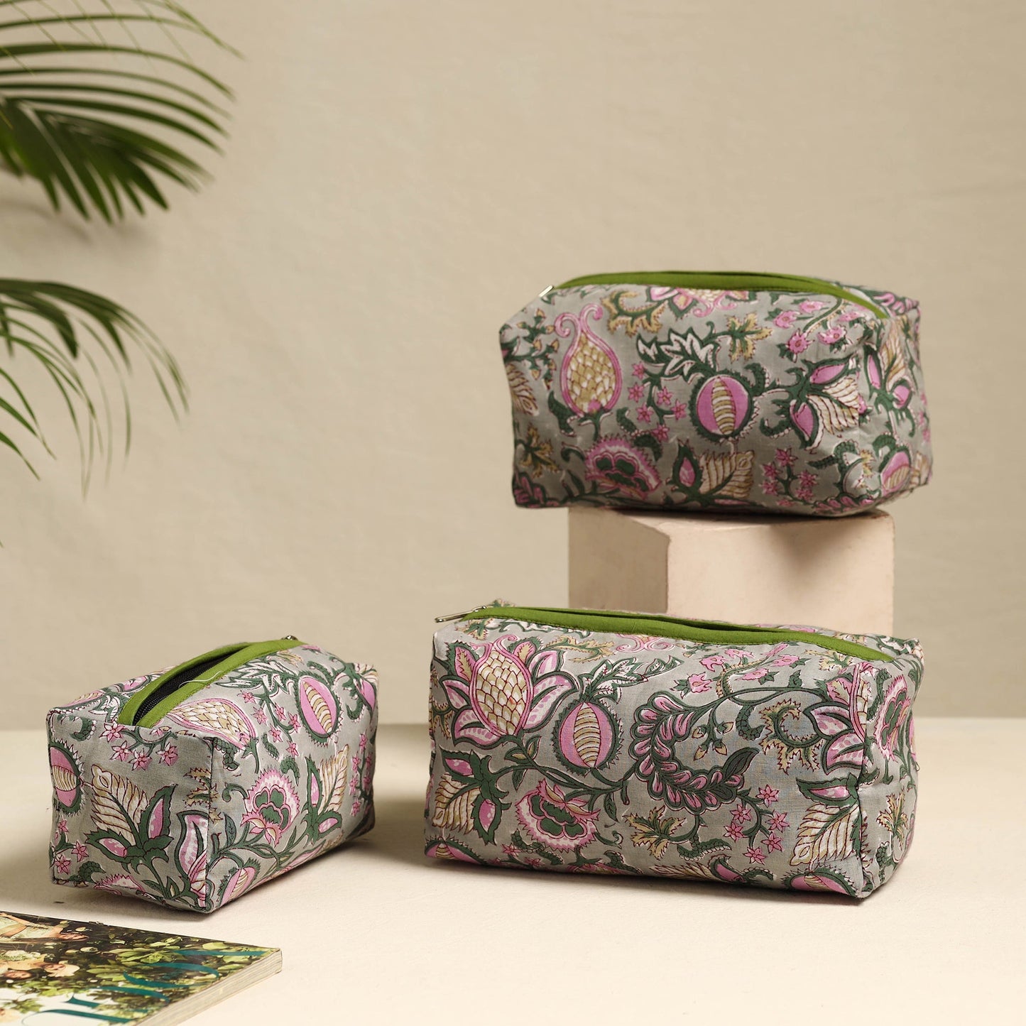 Grey Handmade Cotton Toiletry Bags (Set of 3)