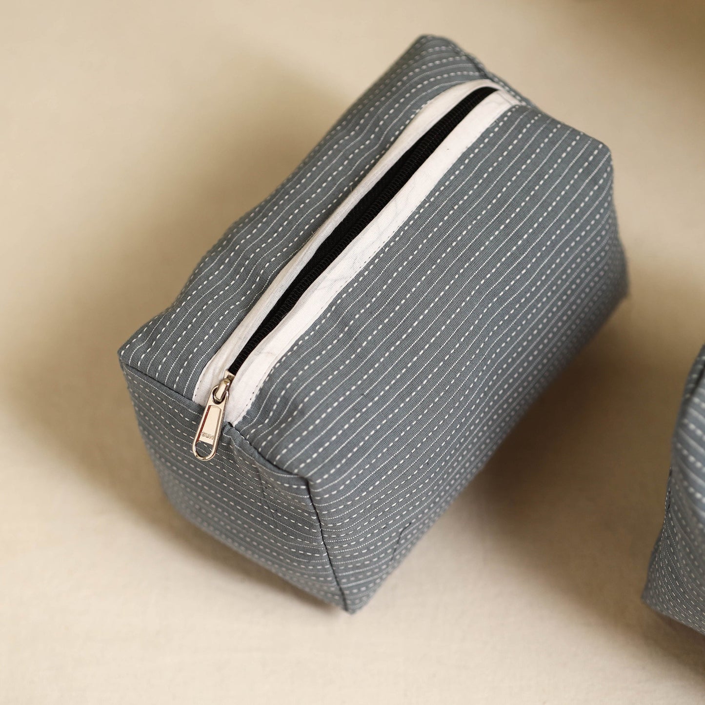 Grey Handmade Cotton Toiletry Bags (Set of 3)