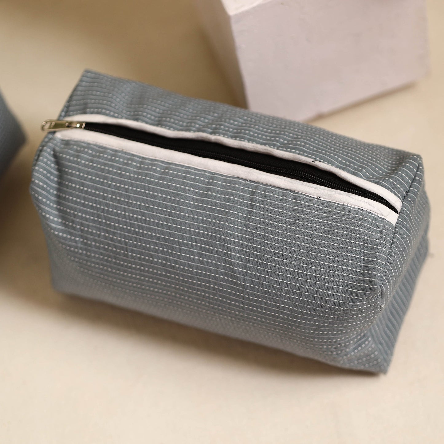 Grey Handmade Cotton Toiletry Bags (Set of 3)