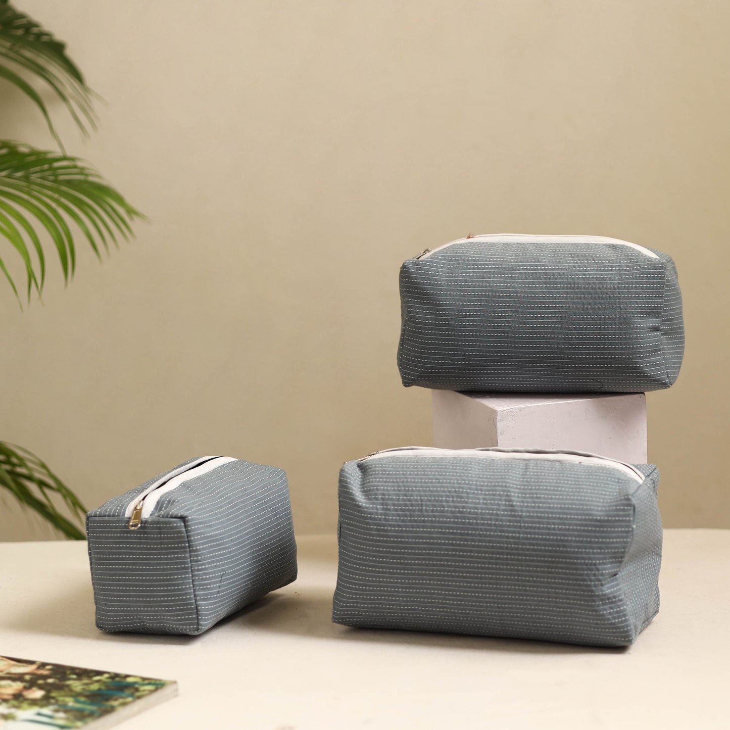 Grey Handmade Cotton Toiletry Bags (Set of 3)