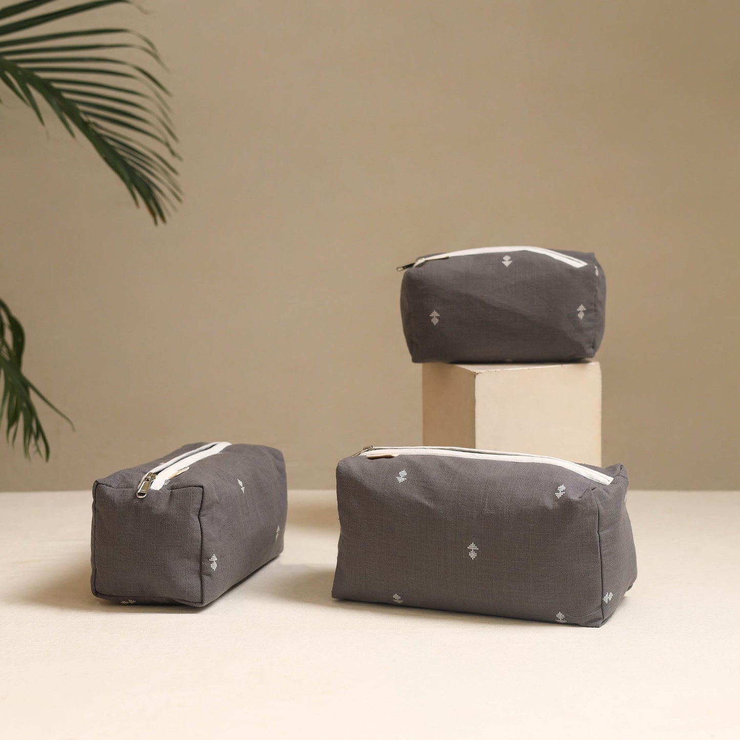 Grey - handmade cotton toiletry bags (set of 3) 24