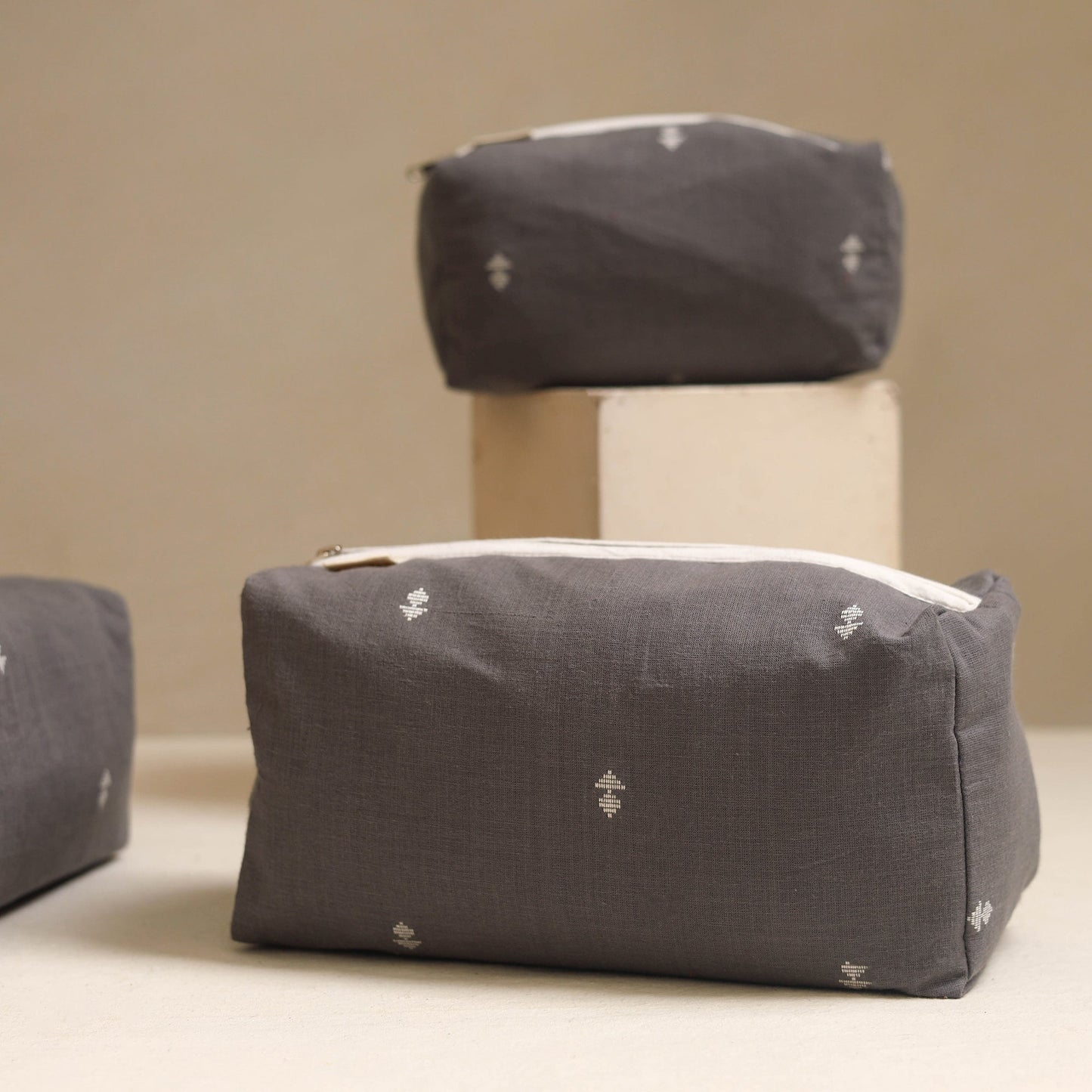 Grey - handmade cotton toiletry bags (set of 3) 24