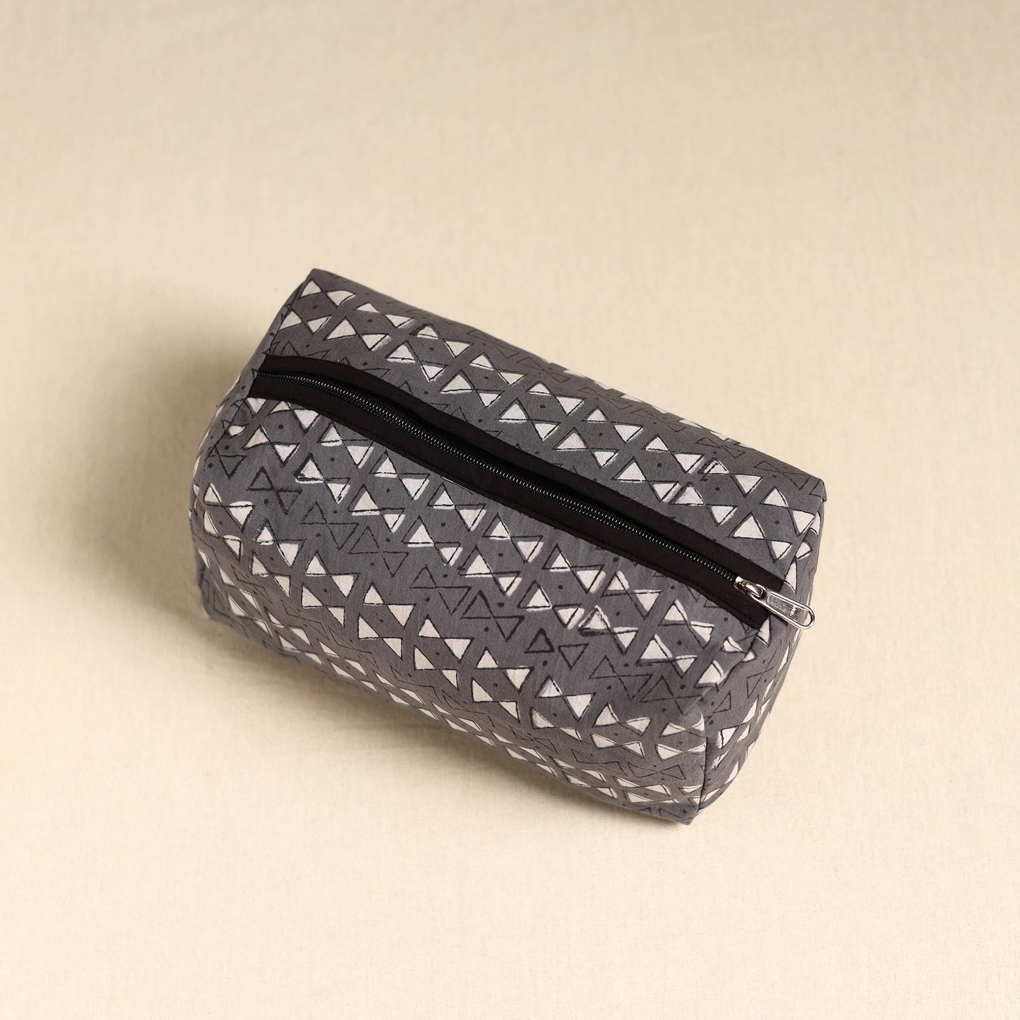 Grey Handmade Cotton Toiletry Pouch