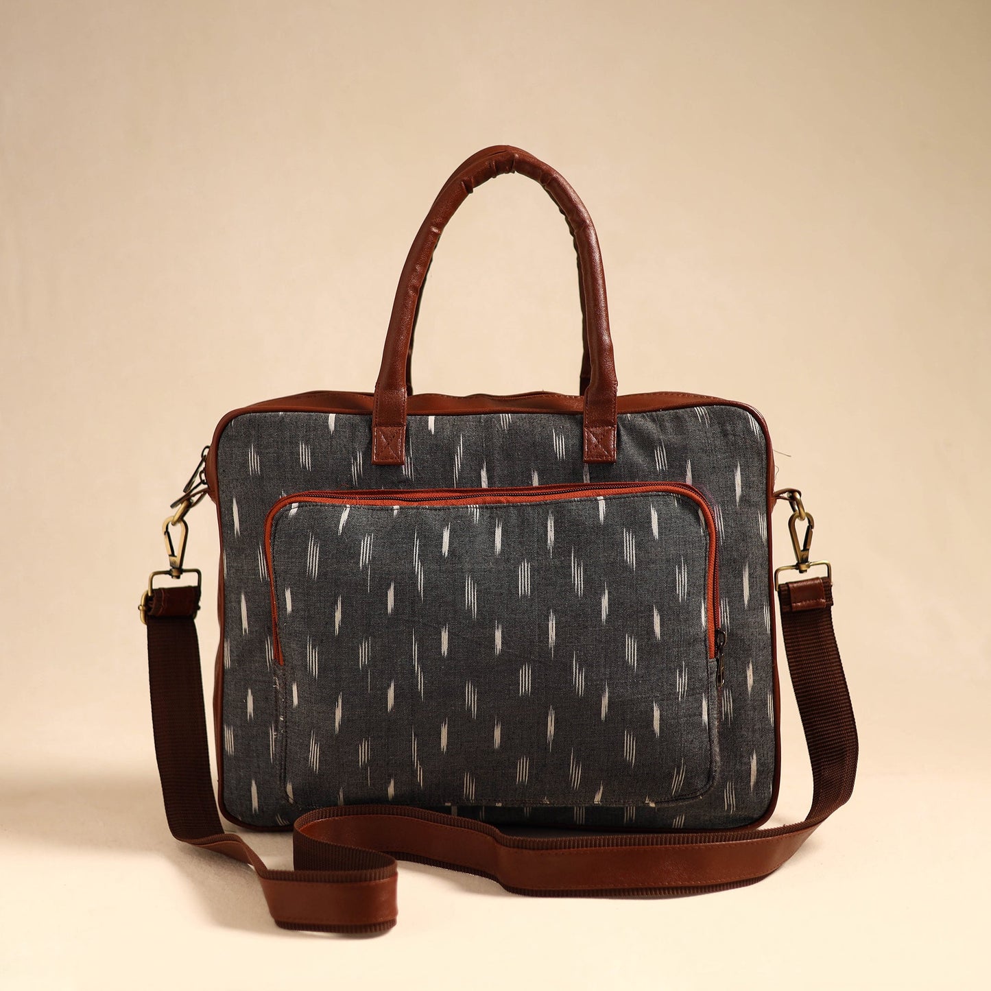 Grey Handmade Pochampally Ikat Laptop Bag