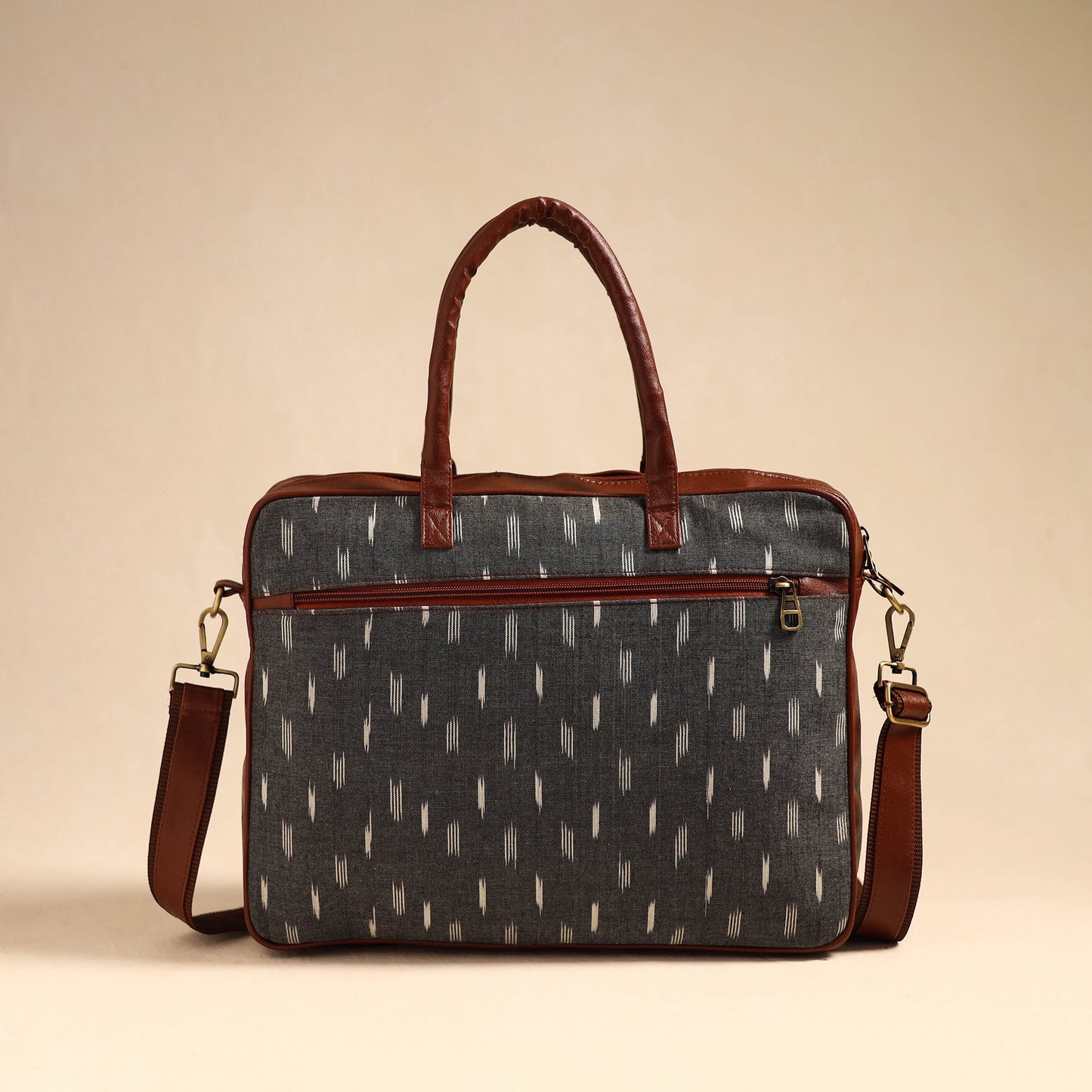 Grey Handmade Pochampally Ikat Laptop Bag