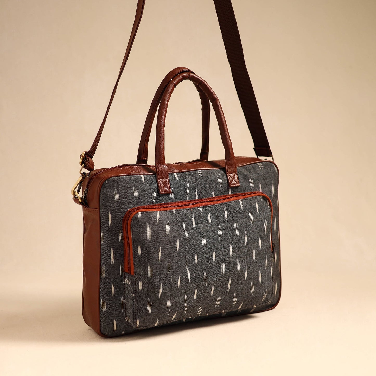 Grey Handmade Pochampally Ikat Laptop Bag