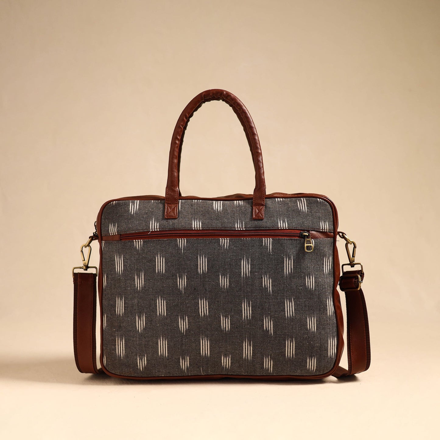 Grey Handmade Pochampally Ikat Laptop Bag