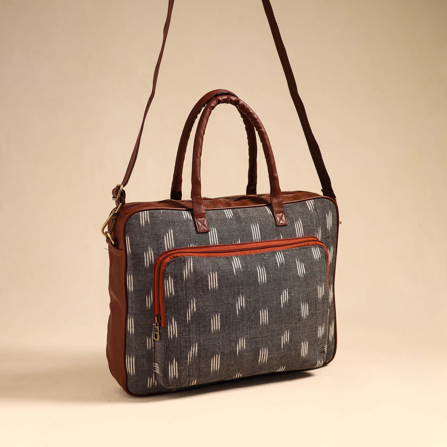 Grey Handmade Pochampally Ikat Laptop Bag
