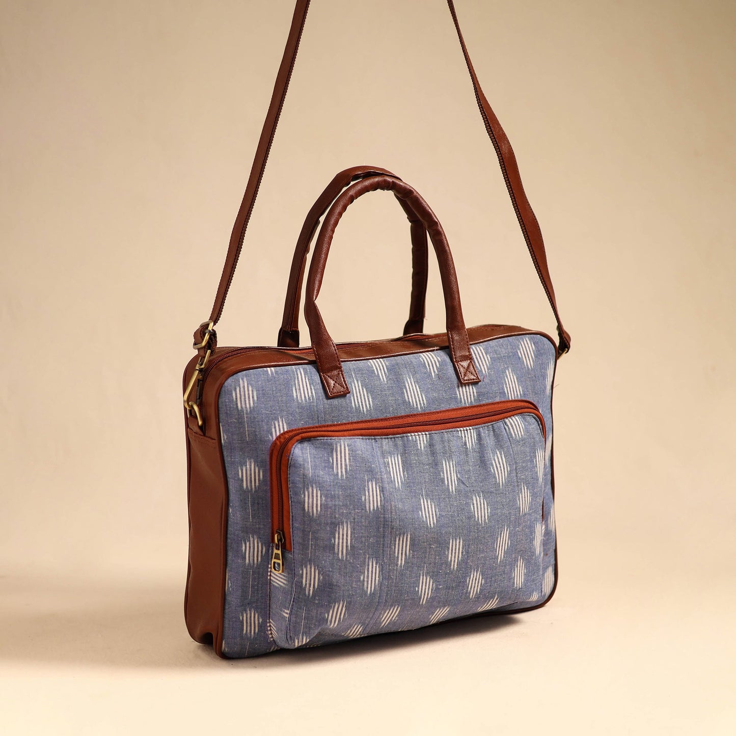 Grey Handmade Pochampally Ikat Laptop Bag