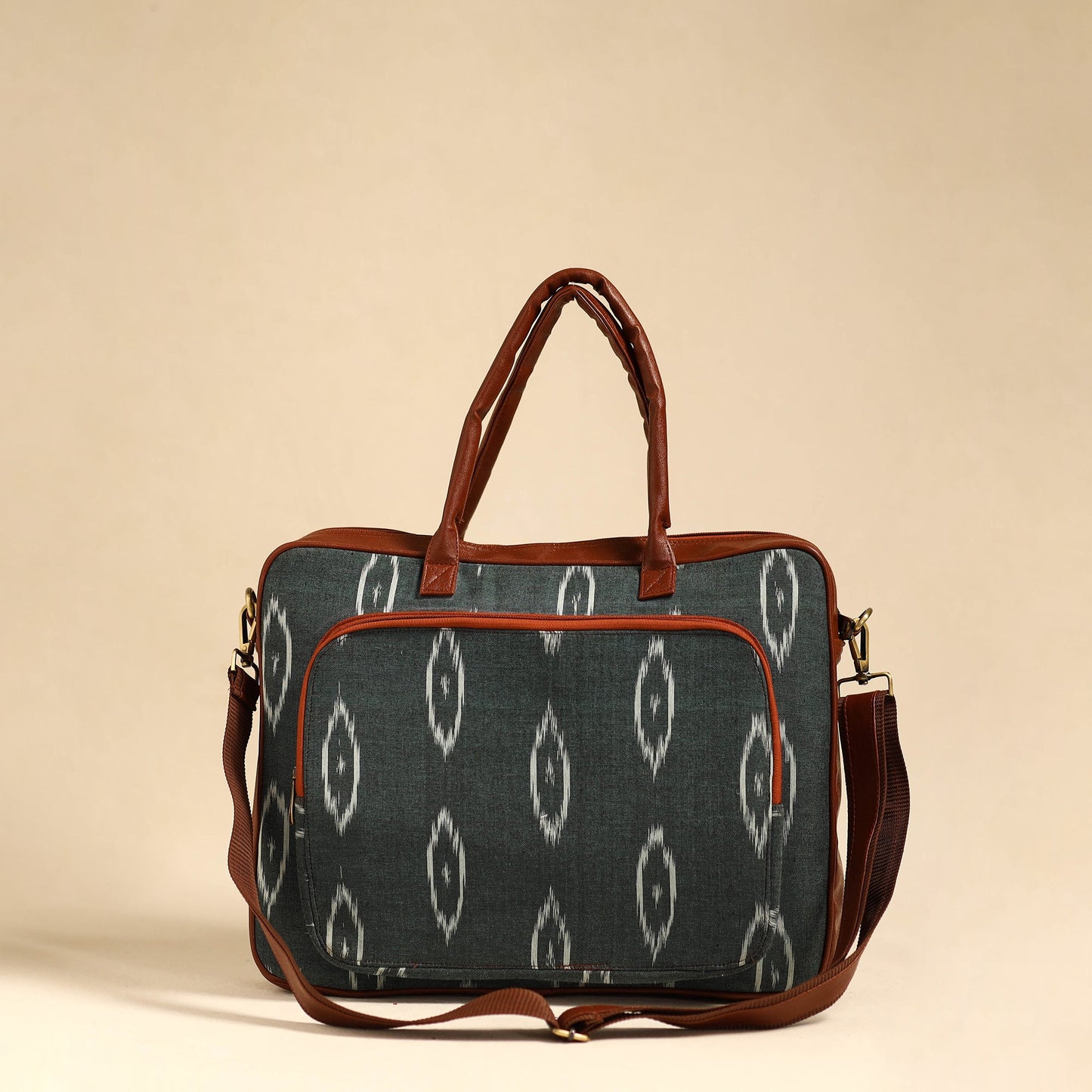 Grey Handmade Pochampally Ikat Laptop Bag