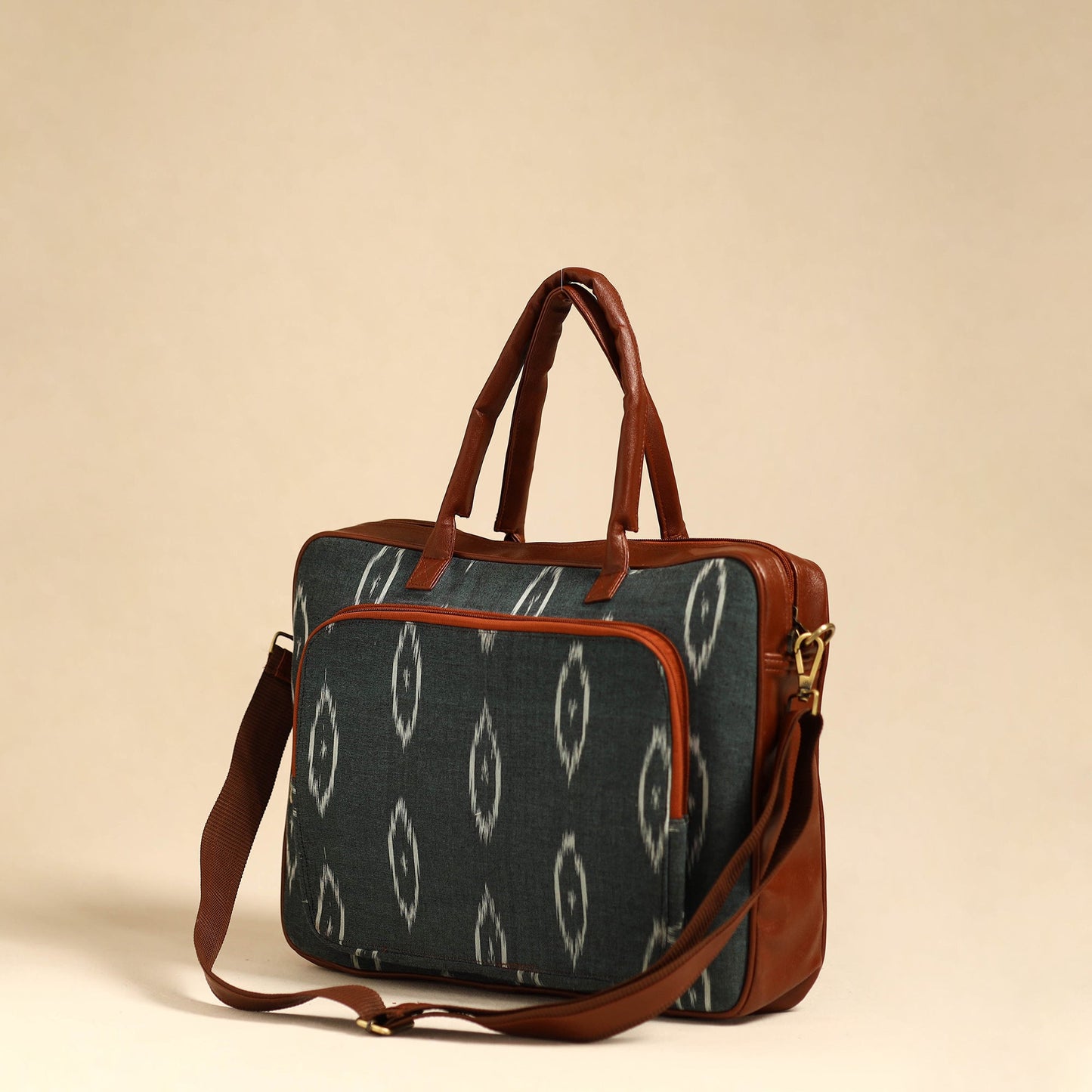 Grey Handmade Pochampally Ikat Laptop Bag