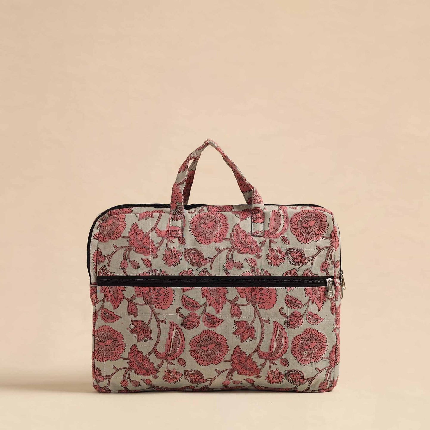 Grey Handmade Quilted Cotton Laptop Bag