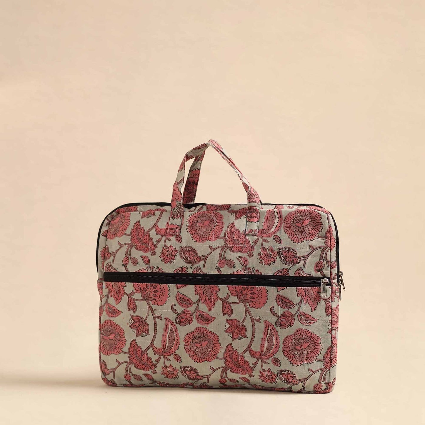 Grey Handmade Quilted Cotton Laptop Bag