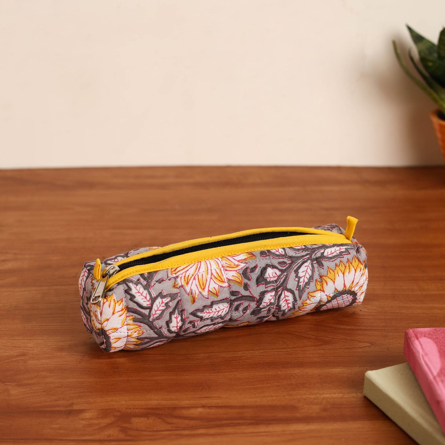Grey Handmade Quilted Cotton Pencil Pouch