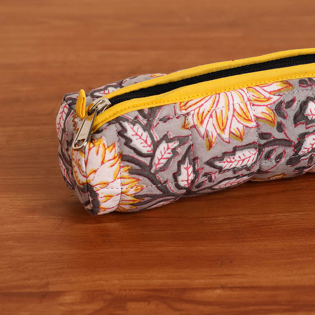 Grey Handmade Quilted Cotton Pencil Pouch