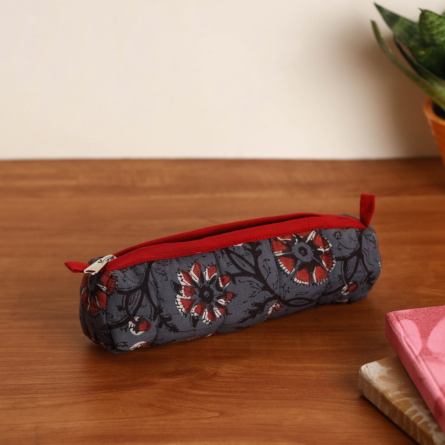 Grey Handmade Quilted Cotton Pencil Pouch
